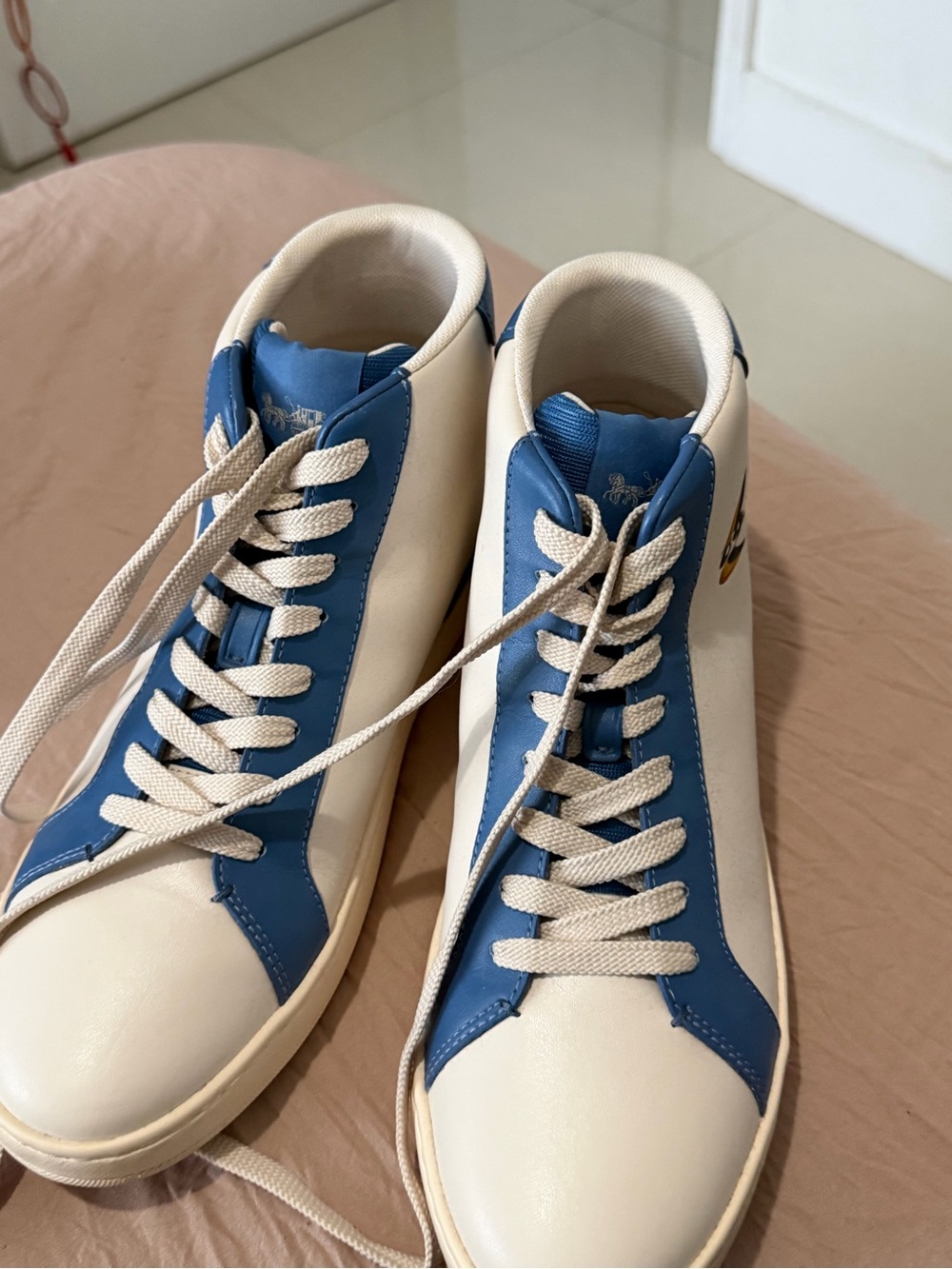 Coach White and Blue High-Top Sneakers